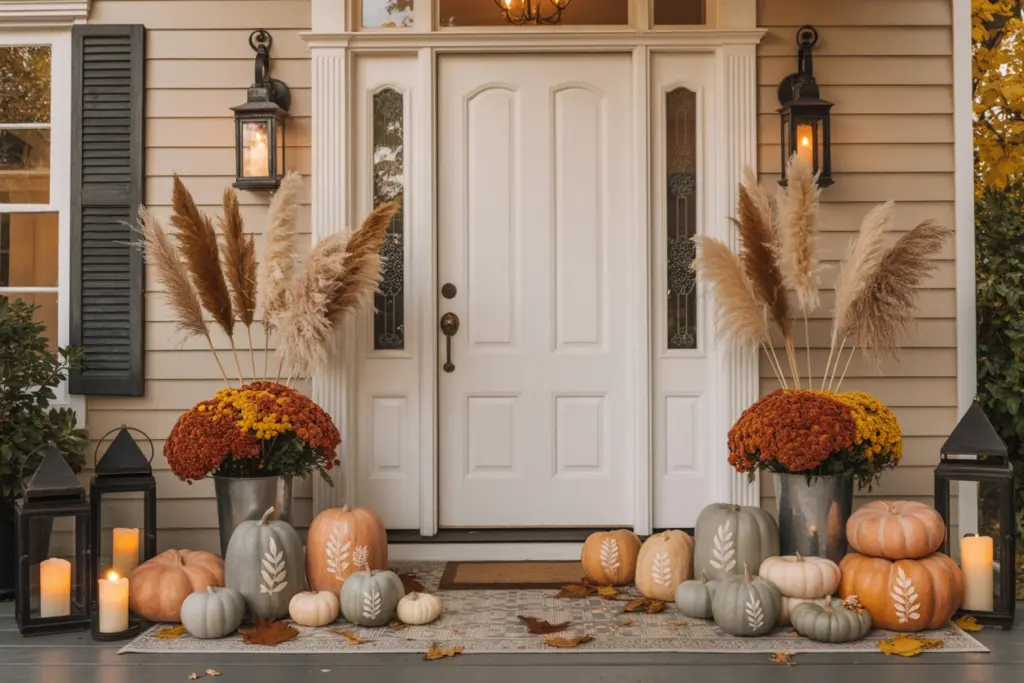 25+ Front Porch Fall Decor Ideas That Make Your Home More Welcoming 19 Painted Pumpkins & Monograms