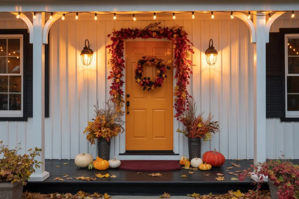 25+ Front Porch Fall Decor Ideas That Make Your Home More Welcoming 27 Seasonal Welcome Wreath & Door Drapes