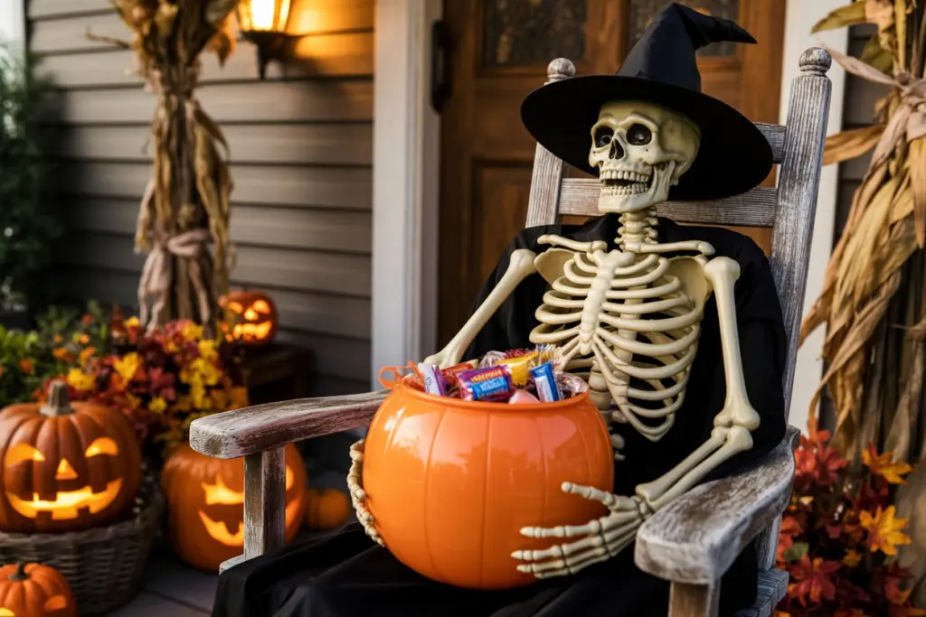 30 Easy DIY Halloween Decorations That Anyone Can Do 16 Skeleton Door Greeter