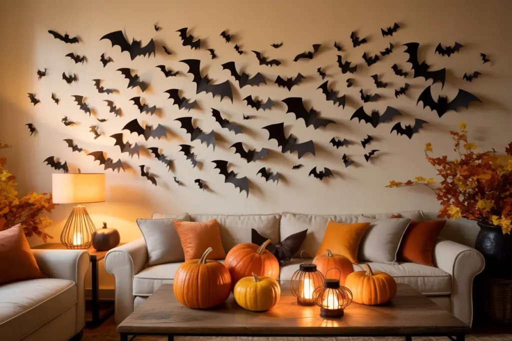 30 Easy DIY Halloween Decorations That Anyone Can Do 22 Bat Swarm Wall Art