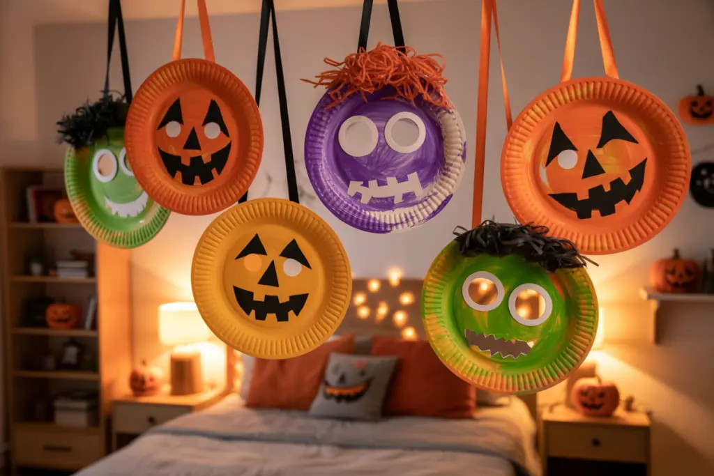 30 Easy DIY Halloween Decorations That Anyone Can Do 29 Paper Plate Masks in bedroom Halloween decorations