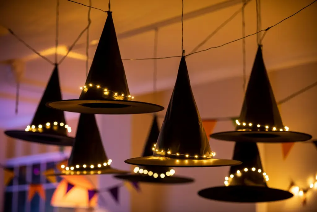 30 Easy DIY Halloween Decorations That Anyone Can Do 23 Hanging Witch Hats