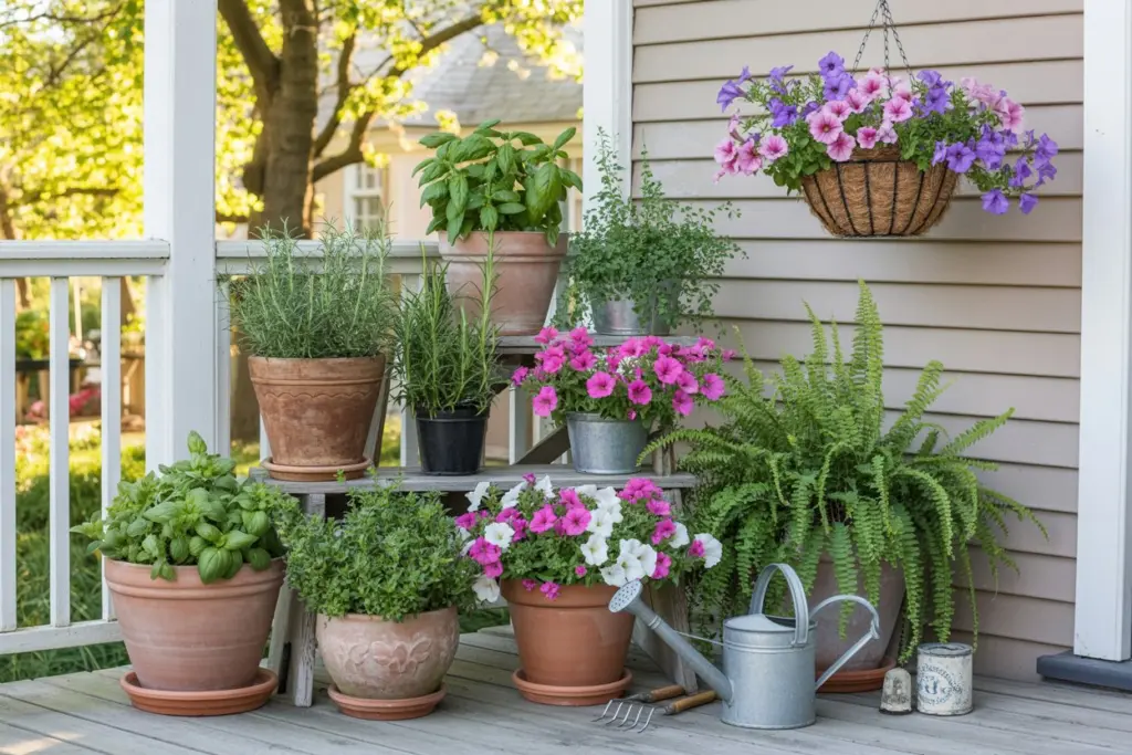 Mini garden corner on spring porch