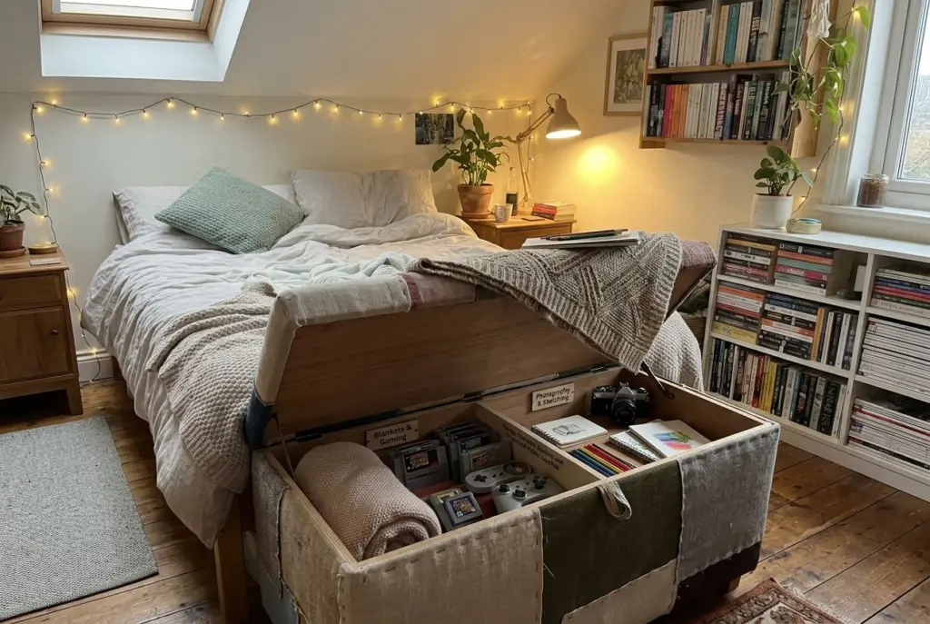 Teenage Bedroom Storage Ideas for Homework, Clothes & Hobbies 20 A beautiful cozy small teenage bedroom with Storage Ottoman