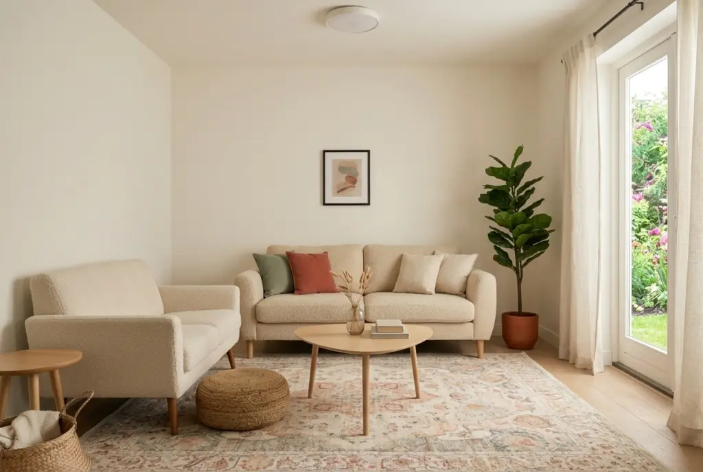 A cozy small living room with Sofa-and-Loveseat L Layout