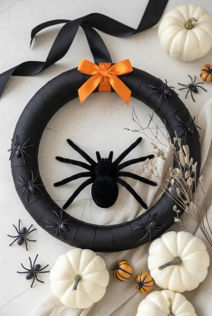 Black Ribbon Spider Wreath