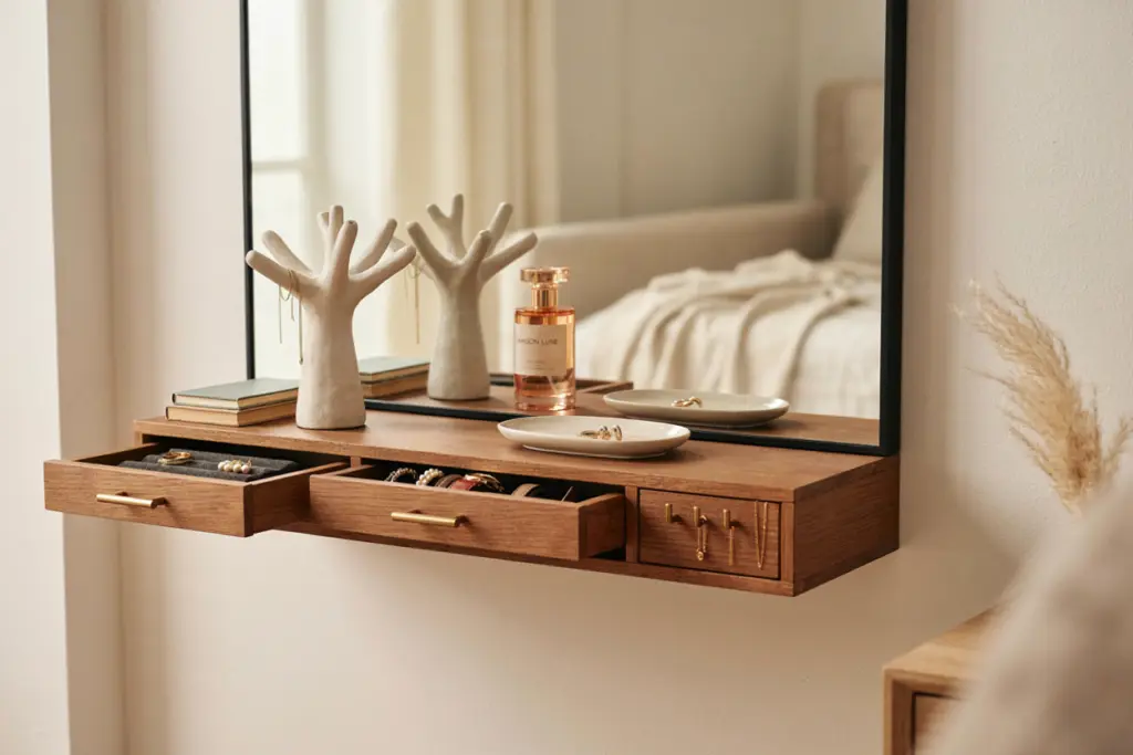 Built-In Jewelry Box Nook Beneath a Mirror