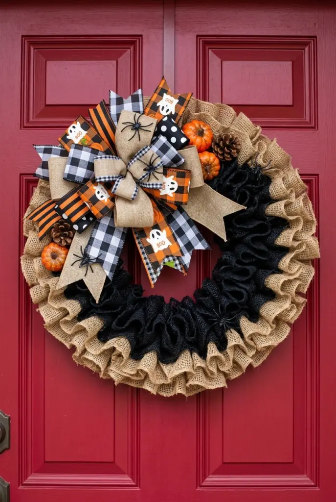 Burlap Bow Halloween Wreath