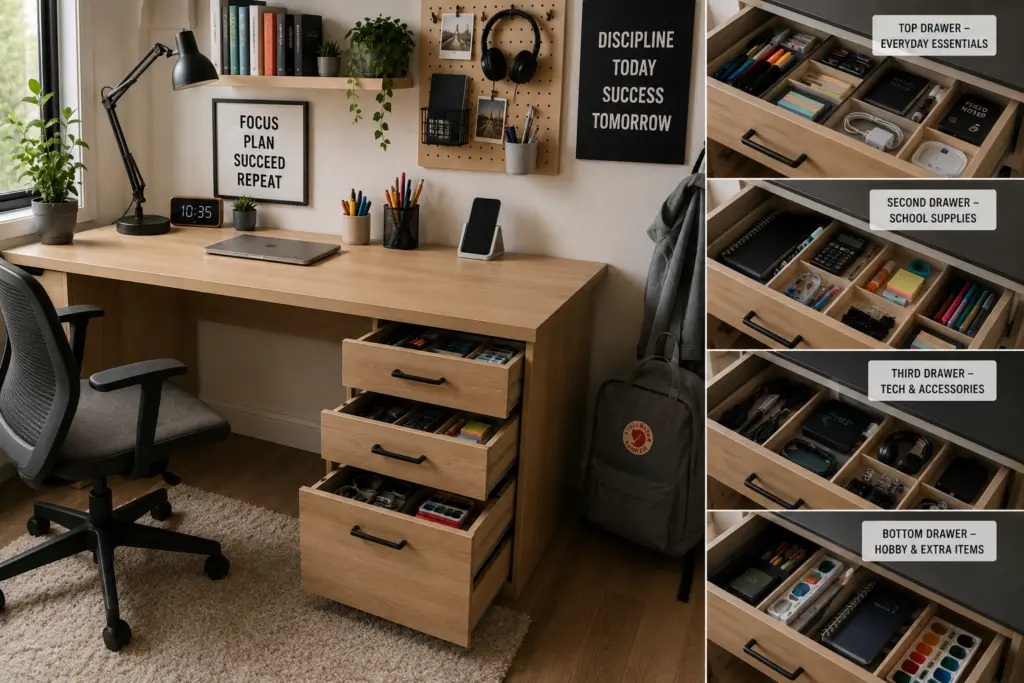 Teenage Bedroom Storage Ideas for Homework, Clothes & Hobbies 19 Choose a Desk With Built-In Drawers