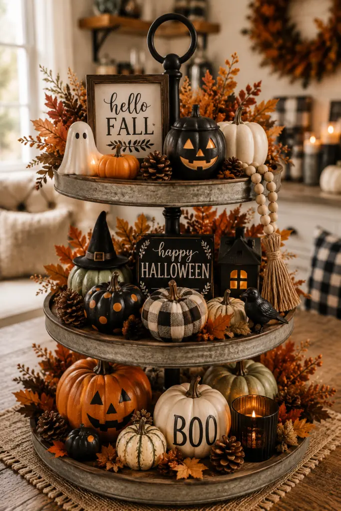 Tiered Tray Fall Decor Ideas 10 Cozy Autumn Halloween Tiered Display