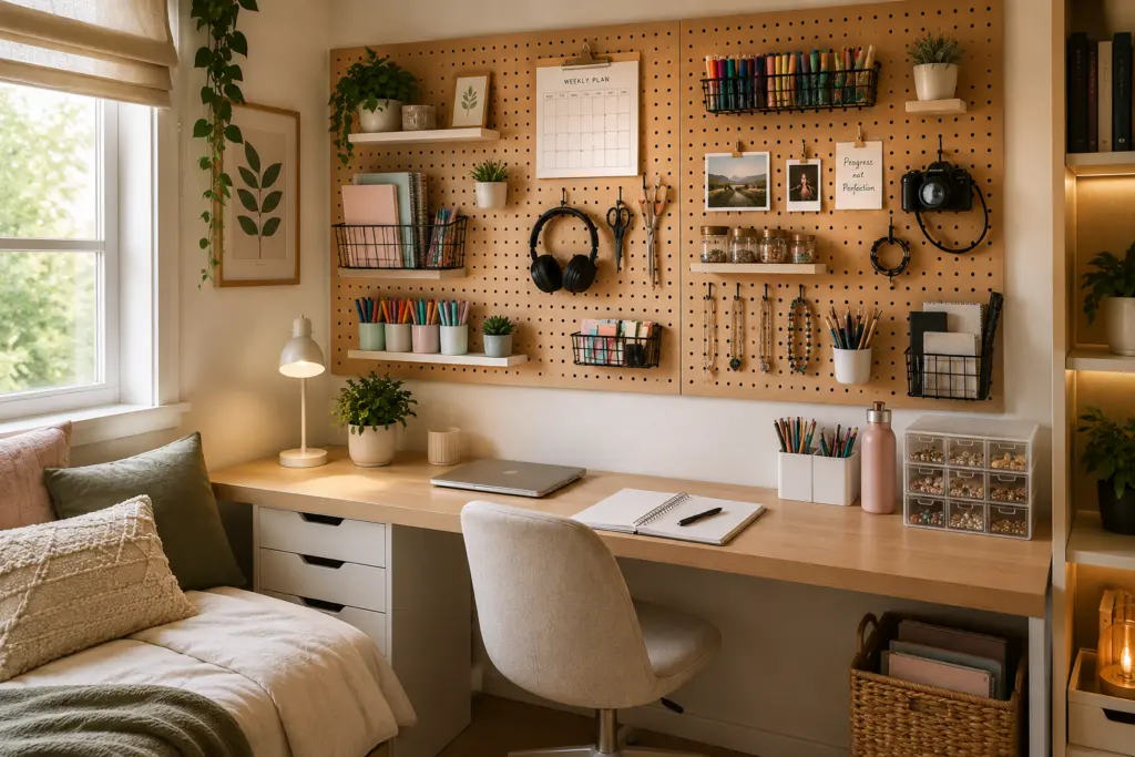 Teenage Bedroom Storage Ideas for Homework, Clothes & Hobbies 4 Cozy Pegboard Study Nook