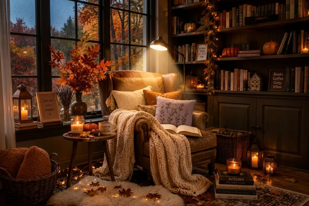 Cozy Living Room Lighting Ideas for Fall 2026 10 Cozy Reading Corner With Focused Lighting