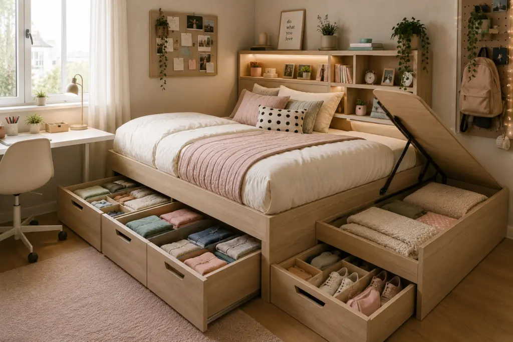 Teenage Bedroom Storage Ideas for Homework, Clothes & Hobbies 7 A Storage Bed in a teen bedroom