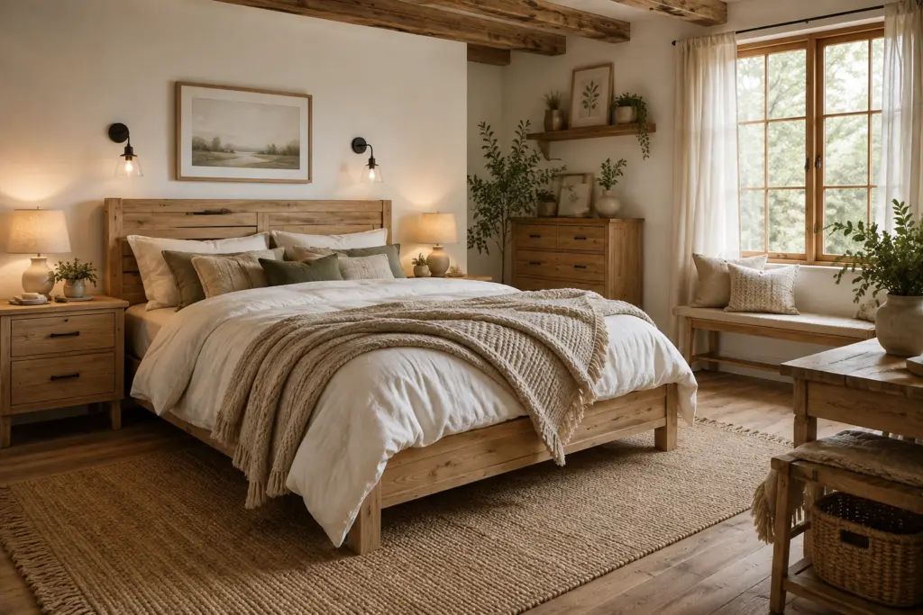 Cozy Scandinavian farmhouse bedroom