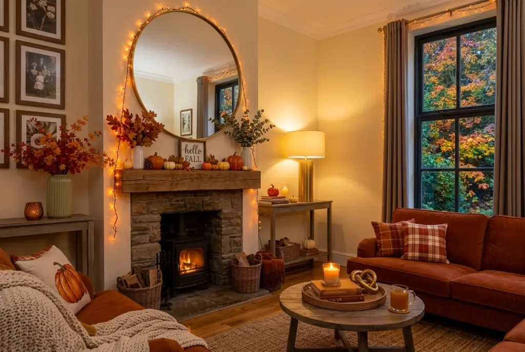 Cozy Living Room Lighting Ideas for Fall 2026 14 Cozy fall living room with Combine Lighting With Mirrors