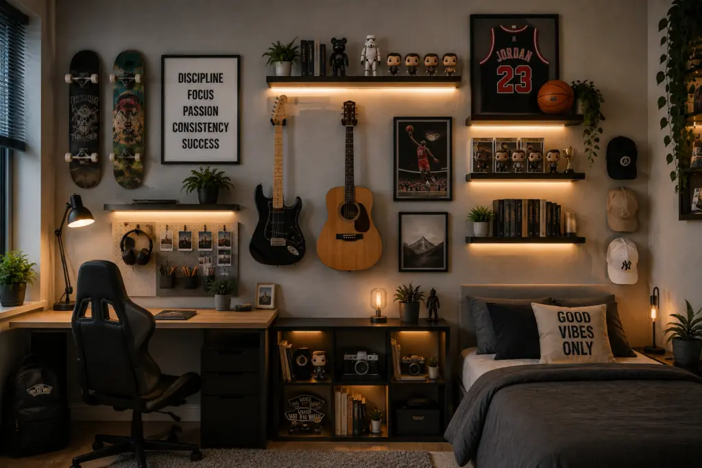 Teenage Bedroom Storage Ideas for Homework, Clothes & Hobbies 18 Hobby Display Gallery Wall