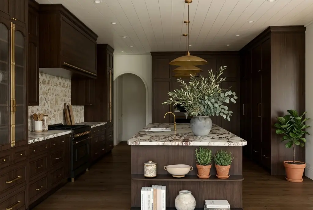 Dark Wood Kitchen With Greenery