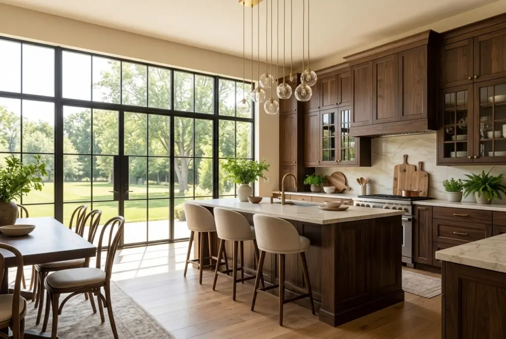 Dark Wood Kitchen With Lots of Natural Light