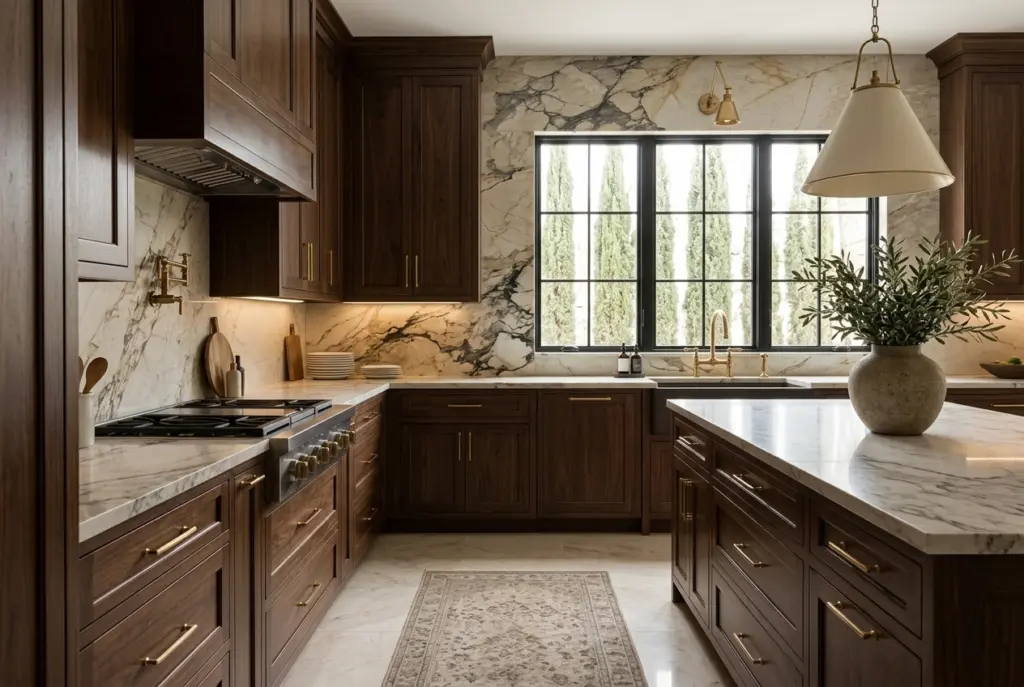 Dark Wood Kitchen with Natural Stone