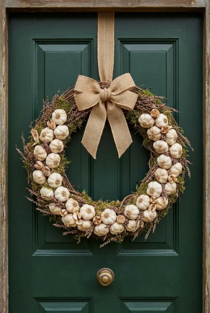 Garlic Wreath With a Rustic Look