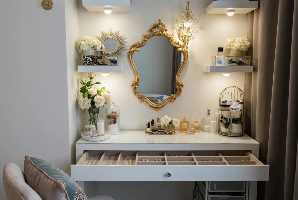  Jewelry Nook With a Petite Makeup Vanity