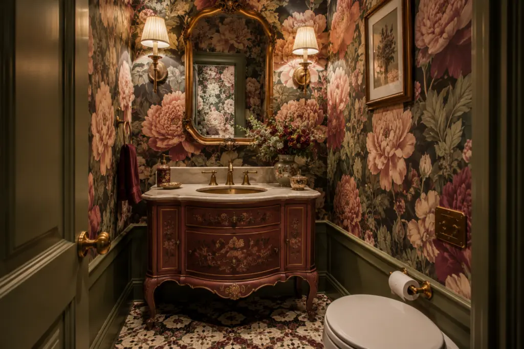 Pattern Drenching: 15 Rooms That Wrap Color & Print Everywhere 6 Pattern-Drenched Powder Room