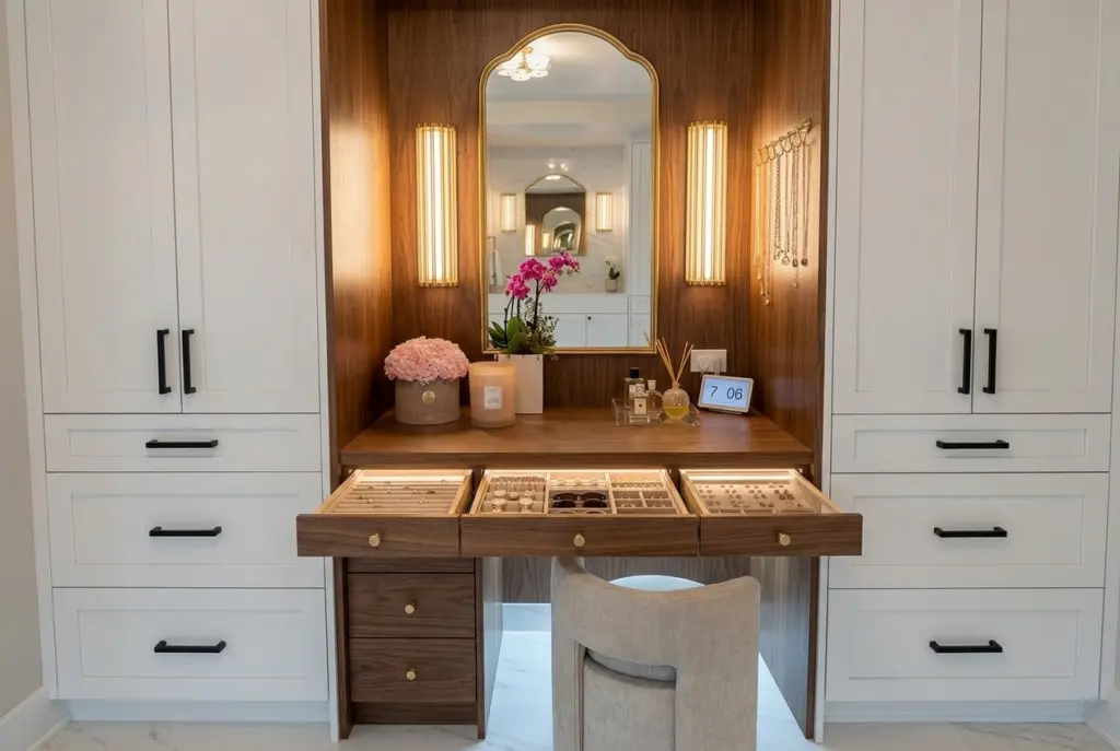 Narrow Jewelry Nook Between Two Cabinets