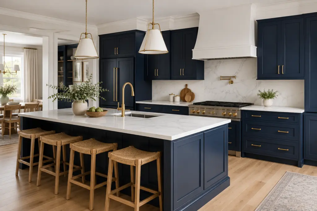 Navy Blue Kitchen Cabinets With Brass Hardware