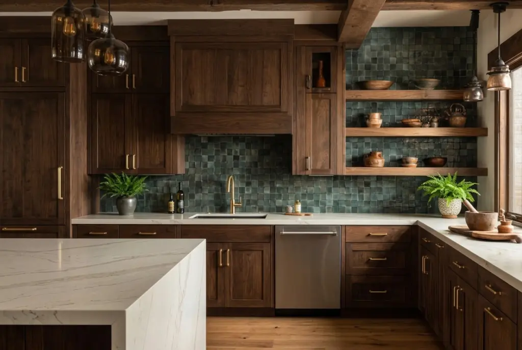 Pair Dark Wood Cabinets With Light Countertops