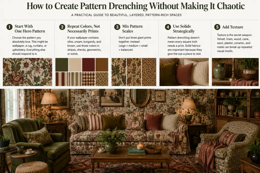 Pattern Drenching: 15 Rooms That Wrap Color & Print Everywhere 17 How to Create Pattern Drenching Without Making It Chaotic