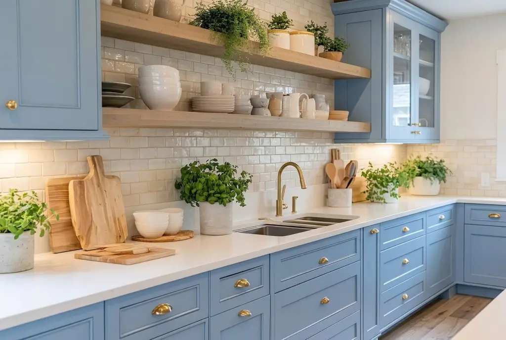 Powder Blue Kitchen With Gold Accents