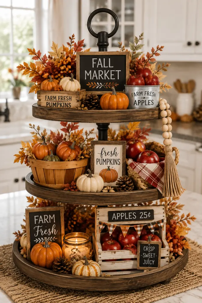 Tiered Tray Fall Decor Ideas 14 Rustic Fall Market Tray Centerpiece