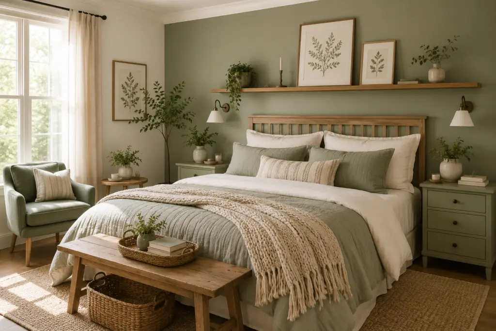 Serene Sage Farmhouse Bedroom