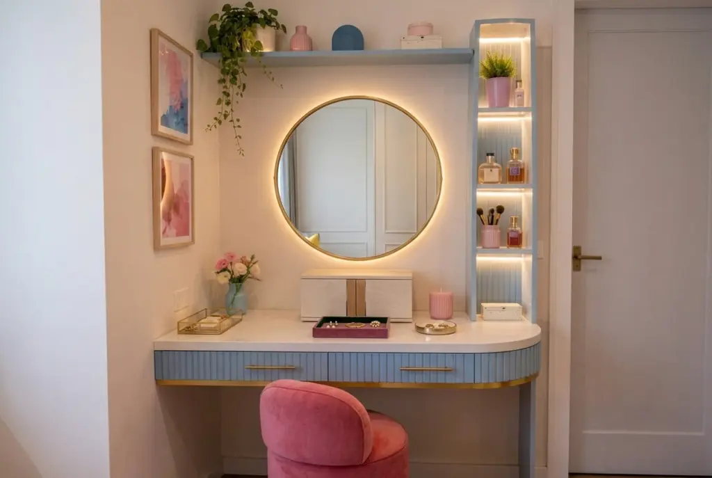  Small Jewelry Box Nook With a Round Mirror