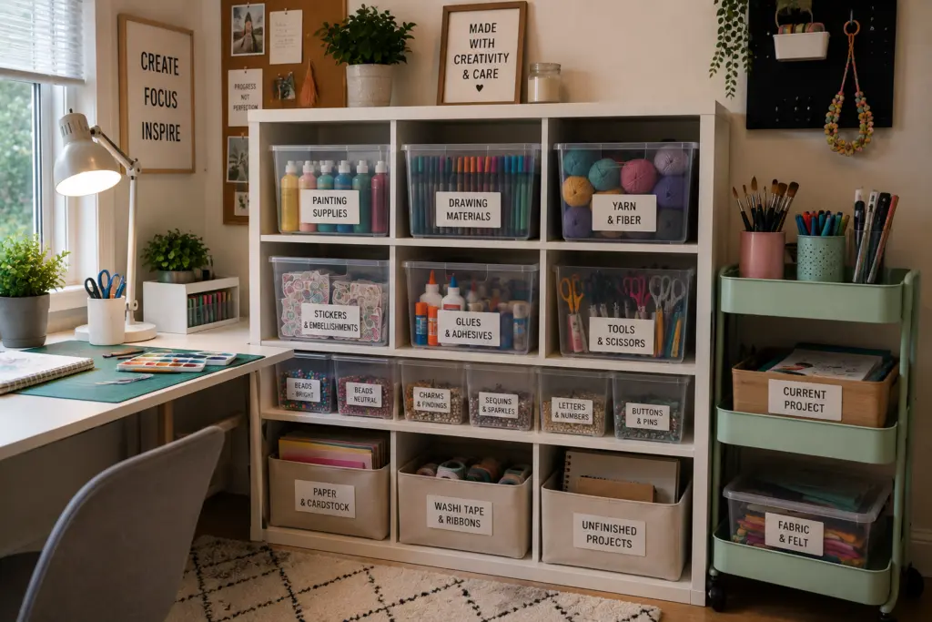 Teenage Bedroom Storage Ideas for Homework, Clothes & Hobbies 16 Store Art and Craft Supplies in Labeled Containers