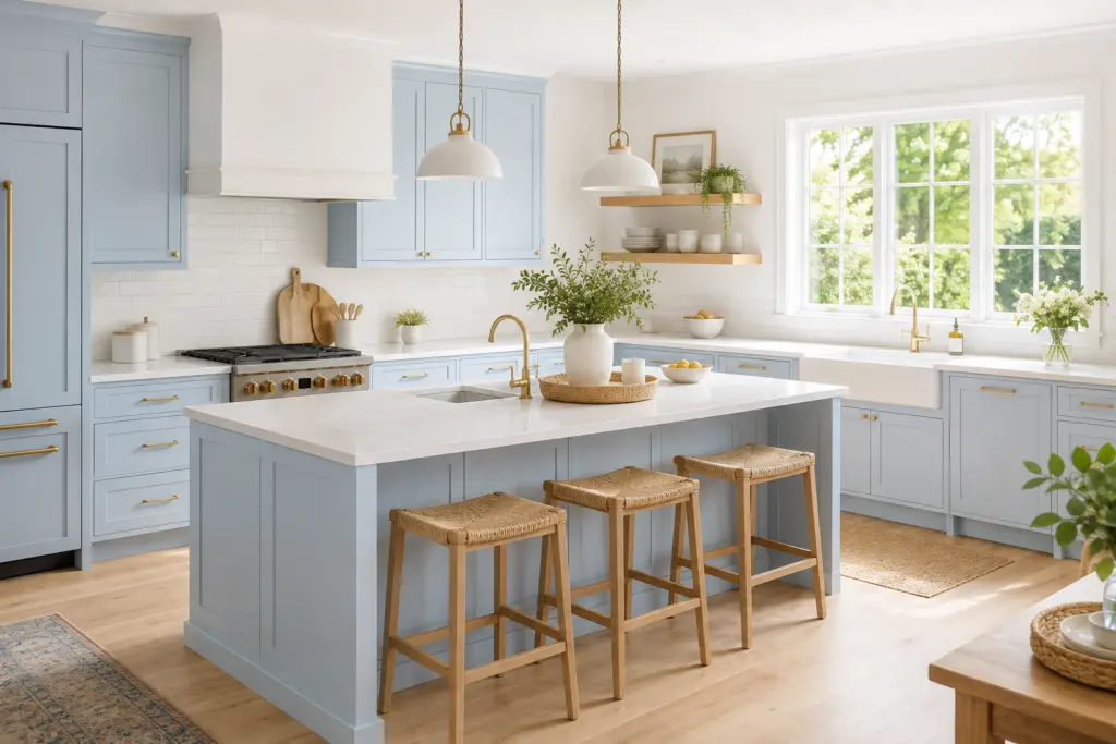 Soft Blue and White Kitchen