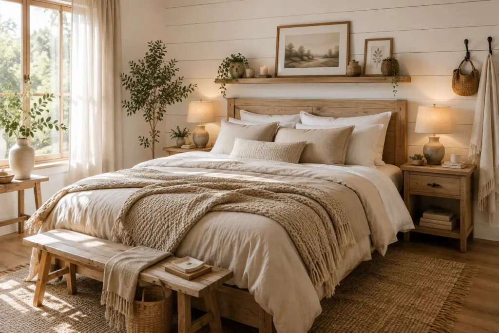 Sunlit Scandinavian Farmhouse Bedroom