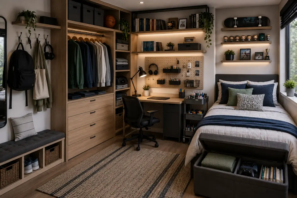 Teenage Bedroom Storage Ideas for Homework, Clothes & Hobbies 23 Small-Space Storage Combination for a Teen Bedroom