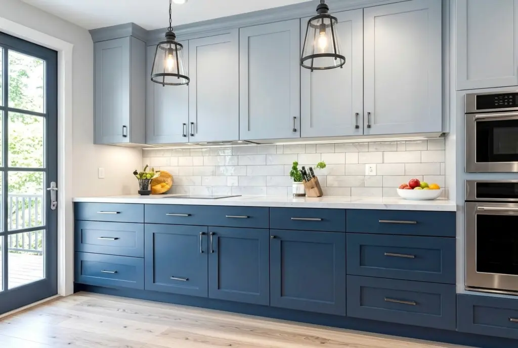 Two-Tone Blue Kitchen cabinets 