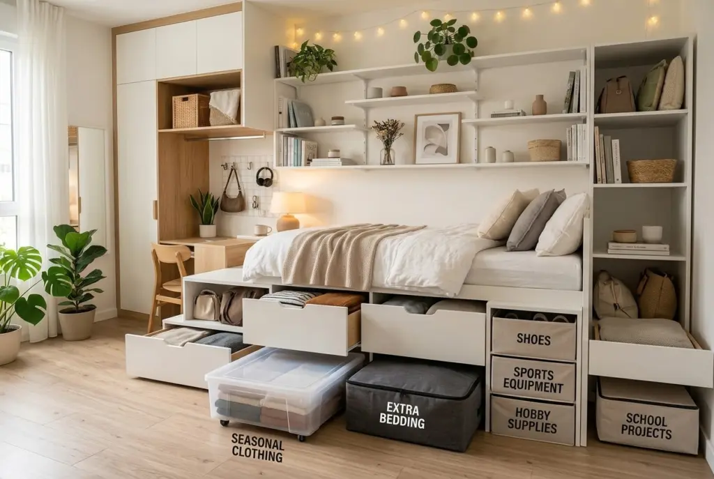 Teenage Bedroom Storage Ideas for Homework, Clothes & Hobbies 2 Use the Space Under the Bed for Hidden Storage