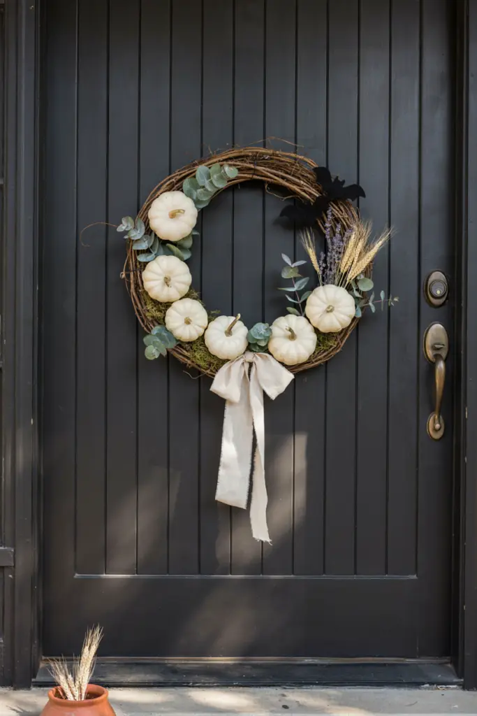 White Pumpkin Halloween Wreath