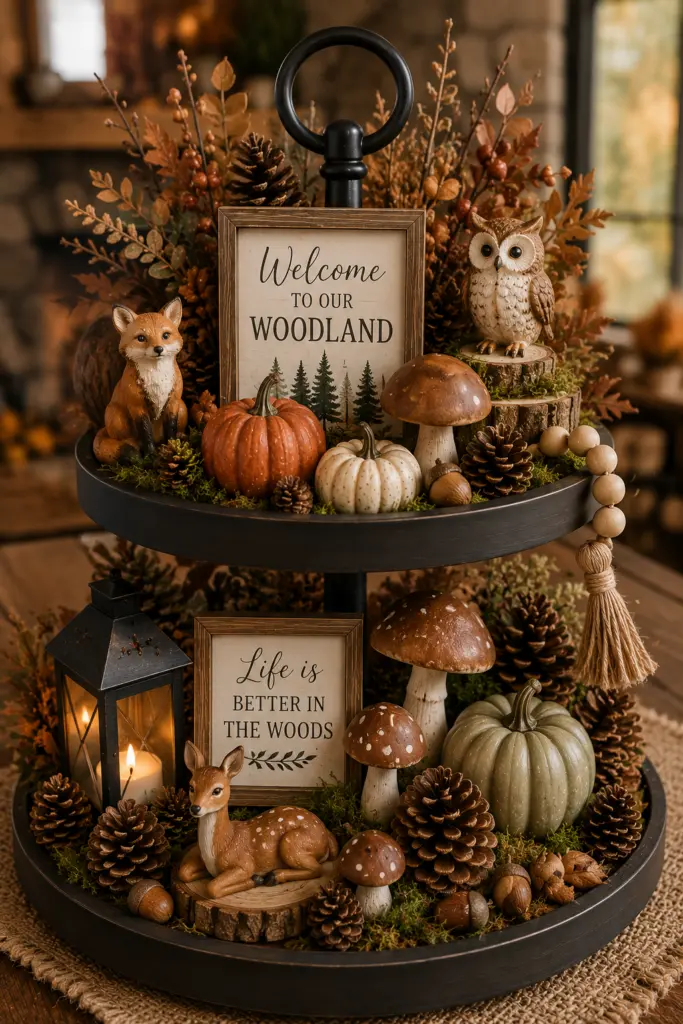 Tiered Tray Fall Decor Ideas 18 Woodland-Inspired Fall Tray