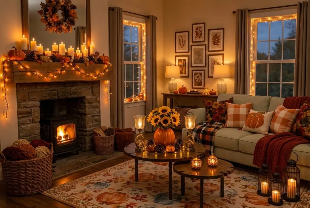 Cozy Living Room Lighting Ideas for Fall 2026 13 Cozy fall living room with Candles