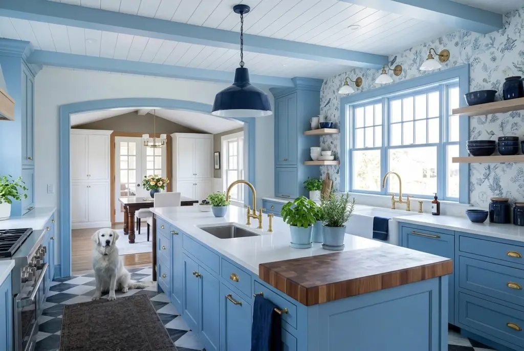 Tonal Blue Kitchen With Layered Shades