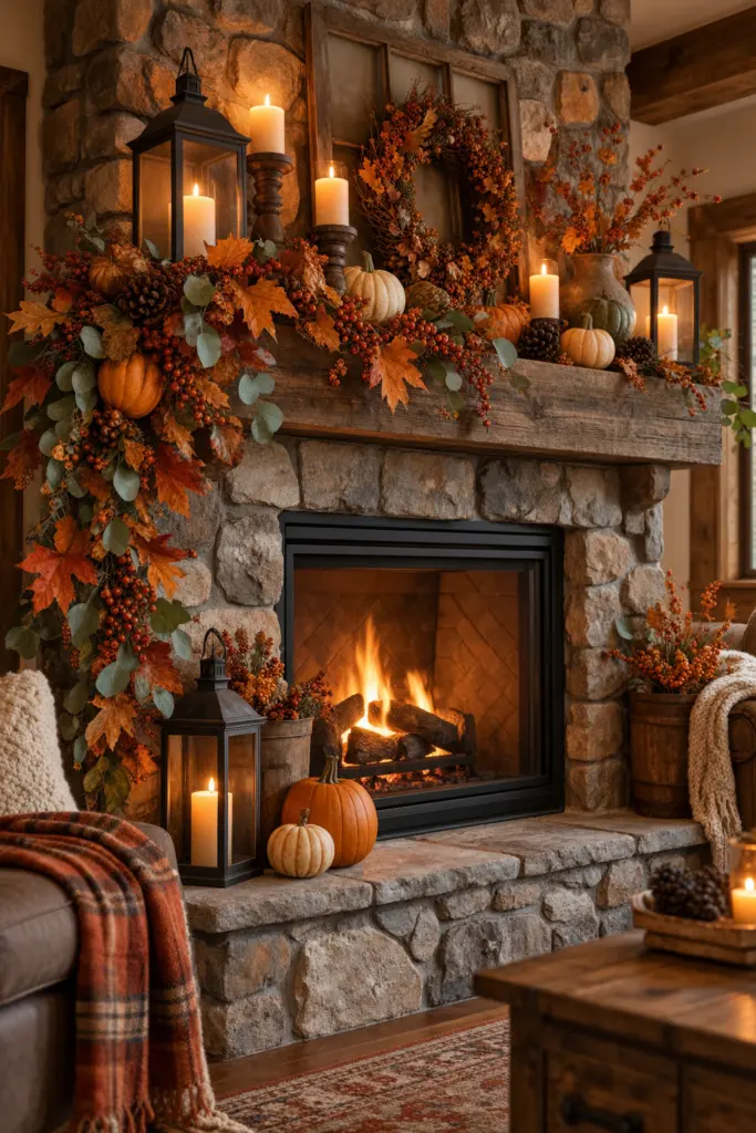 Fall Mantel Decor Ideas in 2026 2 A cozy rustic fall mantel decor