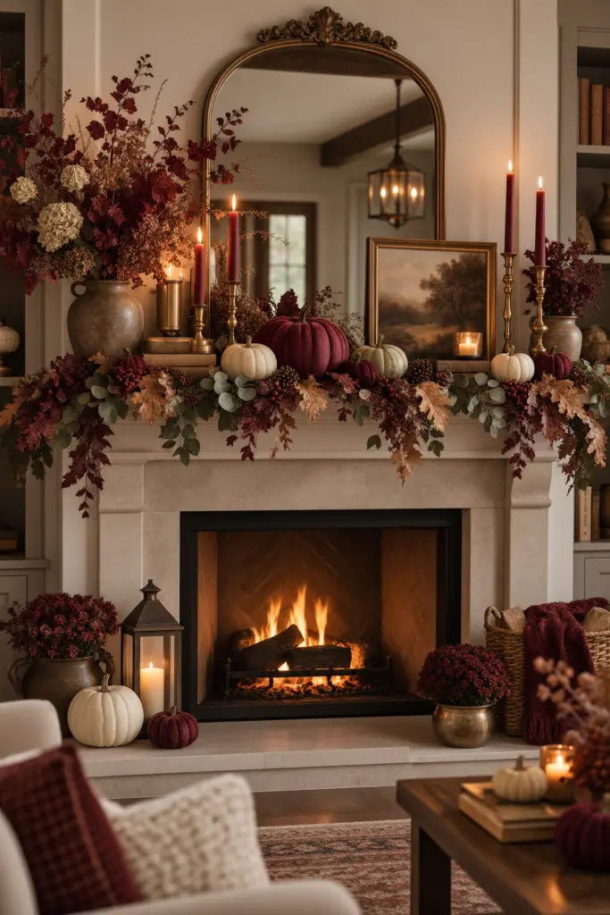 Fall Mantel Decor Ideas in 2026 15 Deep Burgundy Fall Mantel Decor
