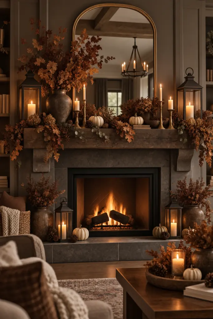 Fall Mantel Decor Ideas in 2026 11 Fall Mantel Decor with Large Mirror