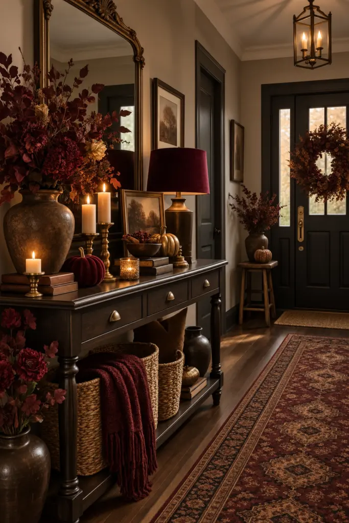 Fall Entryway Decor Ideas (Cozy & Welcoming) 17 Burgundy Fall Entryway Decor