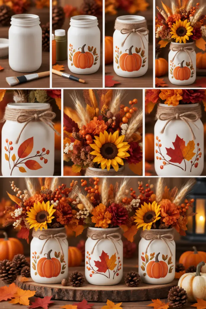 25+ DIY Fall Mason Jar Crafts (Easy Step-by-Step ) 16 White Mason Jar With Fall Foliage