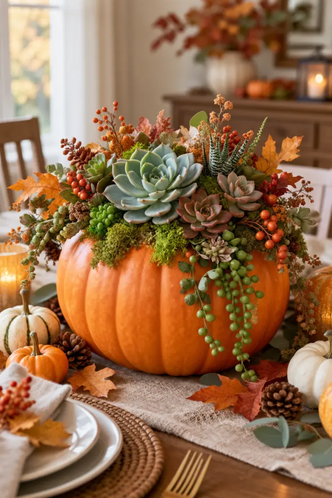 How to Make Pumpkin Centerpieces 5 Autumn Pumpkin Succulent Centerpiece